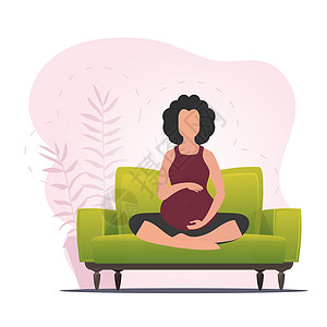 处于莲花位置的孕妇 从事瑜伽的孕妇 矢量直线插图活动生育力锻炼运动母亲女士娱乐父母冥想身体图片
