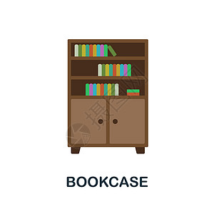 书柜平面图标 书籍收藏中的彩色元素符号 平面书柜图标标志 用于网页设计 信息图表等图片
