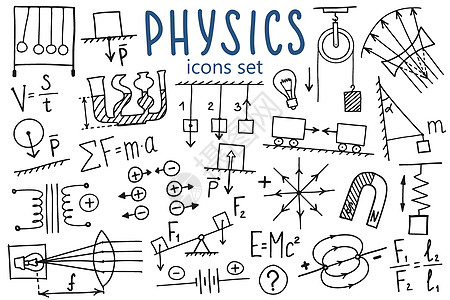 历史符号图标集 科学主题涂鸦设计 教育和学习概念 返回学校用于笔记本的粗略背景 而不是纸板和草图手册记事本教科书物理学手绘补给品图片