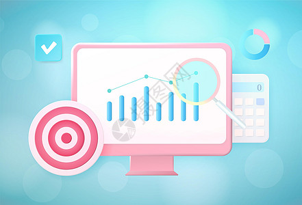 数字营销分析 3d 概念 业务数据分析 信息仪表板和带有数据统计图表和关键绩效指标的 sem 业务财务报告图片