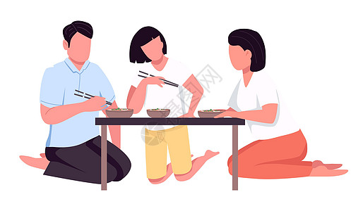 家庭用筷子吃半扁平色向量字符图片