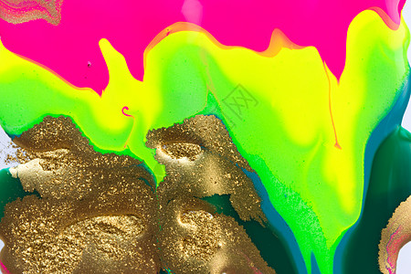 含有金粉的抽象液体墨水梯度图案 荧光液体亮纹理粉色墙纸彩虹花纹黄色艺术品大理石涟漪绿色金子图片