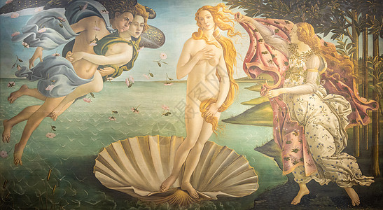 金星诞生 1485年 Uffizi博物馆文艺复兴艺术艺术品女神古董女士绘画博物馆杰作背景图片