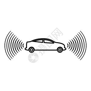 汽车无线电信号传感器智能技术自动驾驶前后方向轮廓轮廓线图标黑色矢量插图图像薄平面样式图片