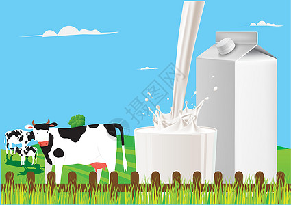 在草地和奶牛的美丽自然景色中 平凡风格的卡通插图矢量(Appy picta)图片