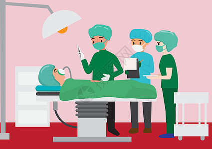 围绕患者手术台的外科医生团队医生准备手术技术概念 治大病 平面样式卡通矢量图图片