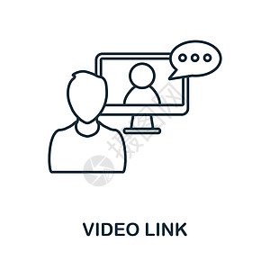 视频链接图标 来自技术集合的线元素 用于网页设计 信息图表等的线性视频链接图标标志图片