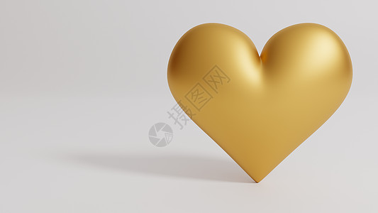 SIngle金心在白色背景中被孤立 情人节3d插图情绪体积金子金属情怀渲染背景图片
