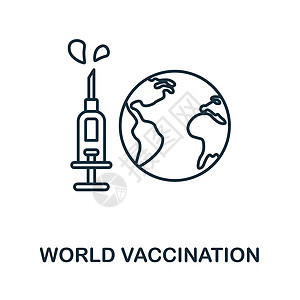 世界疫苗接种图标 来自疫苗接种收集的线元素 用于网页设计 信息图表等的线性世界疫苗接种图标标志图片