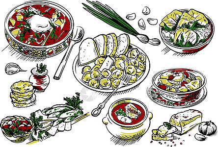 乌克兰国家食品的矢量插图图片