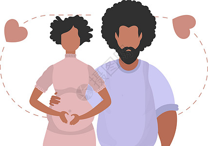 一个男人和一个孕妇被描绘成齐腰深 在白色背景上隔离 快乐怀孕的概念 平面样式的可爱插图图片