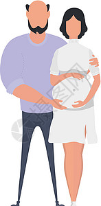 孕妇和她的丈夫完全成长 在白色背景上隔离 快乐怀孕的概念 平面样式的可爱插图图片