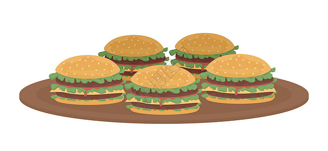 汉堡半平面彩色矢量对象物品狂欢课程盘子服务食品自助餐生日小吃动画片图片