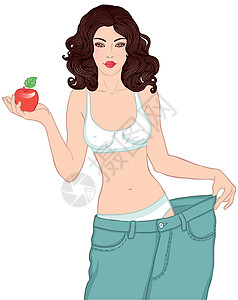 怀着红苹果 体重减肥的妇女图片