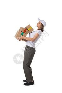 带箱子的送货妇女纸盒纸板送货员邮件帽子工作空白邮政船运商业图片