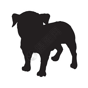 Pug 纯种狗坐在侧视旁 有影子  隔离的矢量光影哺乳动物插图黑色艺术标识阴影小狗绘画动物宠物图片