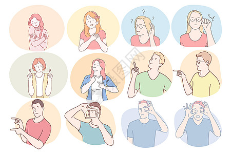 身体语言手语 手势 亲手交流概念情感女性手臂问候语禁令情绪女士惊喜语言欢呼设计图片