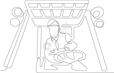 一名戴头盔的工人画画坐在叉车后面工程商业电脑一条线工作建筑男性承包商务人士士建筑师图片