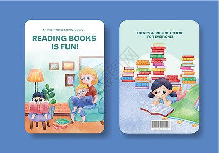 包含世界书日概念的封面书模板 水彩风格女孩们小册子孩子男孩们教科书卡通片广告朋友们营销孩子们图片