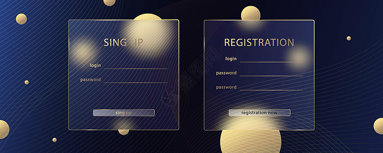 玻璃态射效应 透明磨砂亚克力卡片 订阅登录表单 黑色蓝色背景上的颜色渐变圆圈 逼真的玻璃形态哑光有机玻璃形状 向量界面框架插图网图片