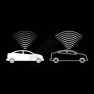 汽车无线电信号传感器智能技术自动驾驶方向设置图标白色矢量演示图像固态填充轮廓轮廓线细平板风格Name (单位 美元)图片