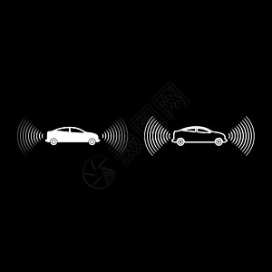 汽车无线电信号传感器智能技术自动驾驶前后方向设置图标白色矢量插图图像实体填充轮廓轮廓线薄平面样式图片