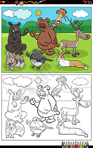 漫画动物有趣的字符组彩色书页的颜色页面图片