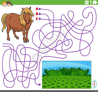 配有卡通马骑农场动物性格和牧场的迷彩游戏背景图片