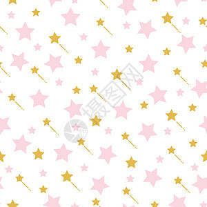 粉红和金色星星的无缝抽象图案图片