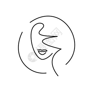 女孩面孔 - 细的连续线画 美容院图标 发型 嘴唇 矢量标志图片