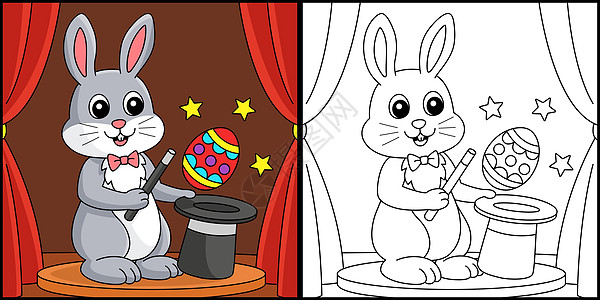 复活节兔子魔术师彩色页面说明图片