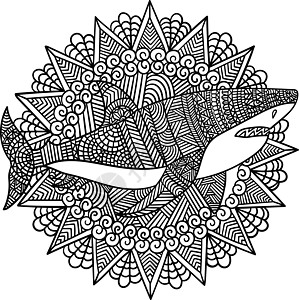 大白鲨鱼曼达拉成人彩色页面抗压彩页海洋插图动物涂鸦指针绘画图画书手绘图片