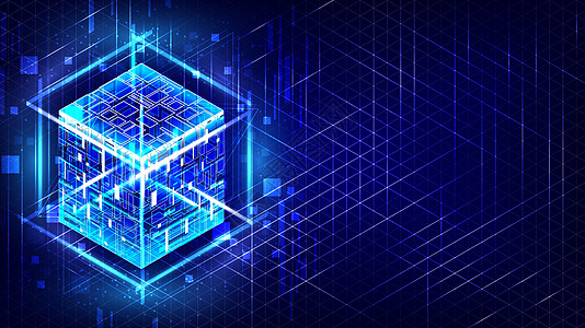 HUD 能量盒 智能代码 大数据 数字芯片 眩光网格线 发光 3D 立方体 中央处理器核心 抽象网格背景 电脑工程师 区块链网络图片
