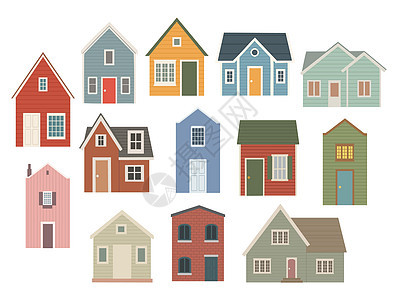 一套不同的房屋 公寓设计 矢量窗户小屋城市住房建筑学财产住宅建筑插图平面图片