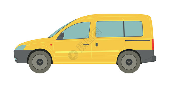 白色背景的黄色客运小货车矢量小样控制板面包车插图乘客车轮车辆货运品牌公共汽车图片