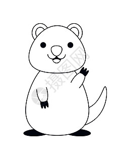 可爱的漫画 笑笑 (Quokka) 用黑白图画图片