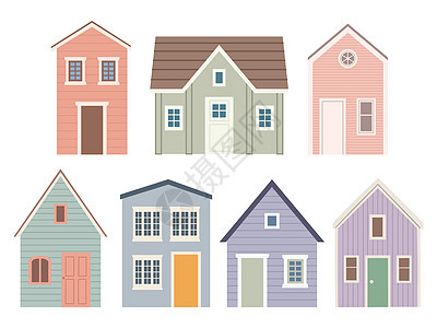 一套不同的房屋 公寓设计 矢量住宅村庄财产建筑房子平面城市窗户插图小屋图片