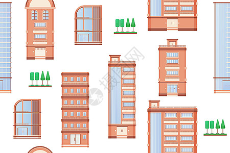 建筑平板设计古老和现代城市住房的简单设计以及现代城市房屋 摩天大楼多彩无缝背景纺织品建造零售住宅织物餐厅房子外貌墙纸打印图片