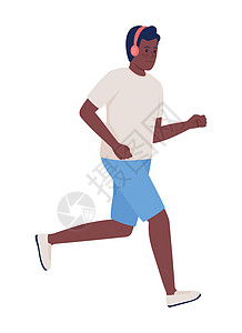 跑步的男人戴耳机的运动健壮男子半平板彩色向量字符插画
