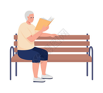 男性养恤金领取者阅读书和坐在半平板彩色向量的轮椅上图片