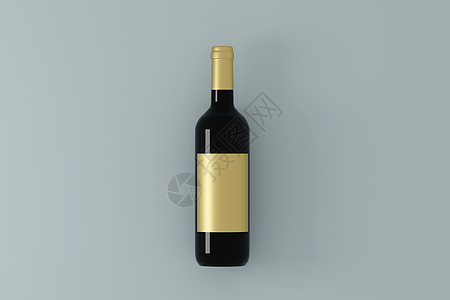红色葡萄酒瓶装模型 在蓝色背景上贴白标签 3D 插图图片
