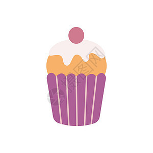 蛋糕加樱桃 甜松饼 矢量平方插图图片