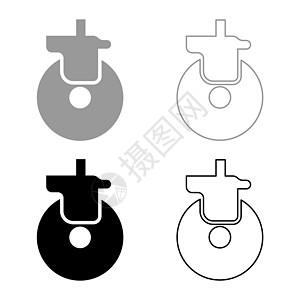 家具铸造器的轮轮式手车装图标灰色黑色颜色矢量说明图像固态填充轮廓轮形线细平板样式图片