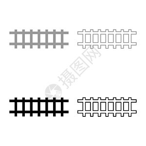 铁路轨道铁路铁路火车轨道设置图标灰色黑色矢量插图图像固体填充轮廓轮廓线薄平面样式图片