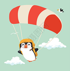 空中有降落伞的企鹅图片