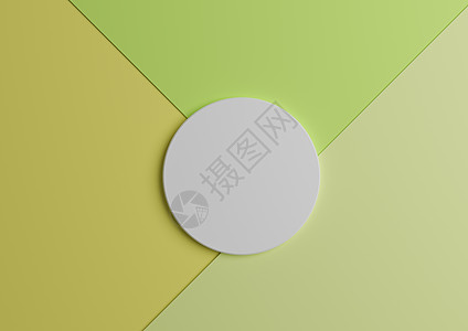 产品显示的白色圆台或讲台 顶视图 3D 将最小彩色糊面光灰绿色和黄纸构成背景 并有复制空间图片