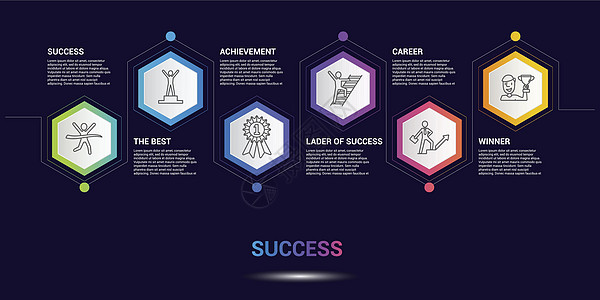 信息图表成功模板 不同颜色的图标 包括成功 最佳 成就 成功阶梯等标签圆圈领导者插图小册子生长技术战略职业横幅图片