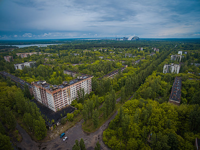 乌克兰普里皮亚特Pripyat  2017年8月19日放射性鸟瞰图公寓旅行房屋积木城市公寓楼房子力量图片