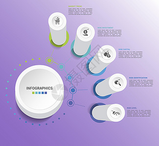 信息图表风险管理模板 不同颜色的图标 包括市场趋势 风险投资 资本 识别等投资首都圆圈经理安全项目商业危机鉴别推介会图片