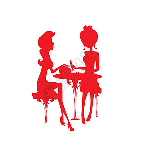 美容院修指甲  白色背景插图美甲女孩们配件服务红色美丽工作横幅化妆品时髦度图片